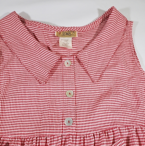Vintage Red Gingham Plaid Midi Dress by Sostanza Size XL - Picture 4 of 9